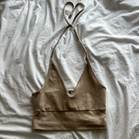 tan suede halter string crop top - Picture 1 of 3